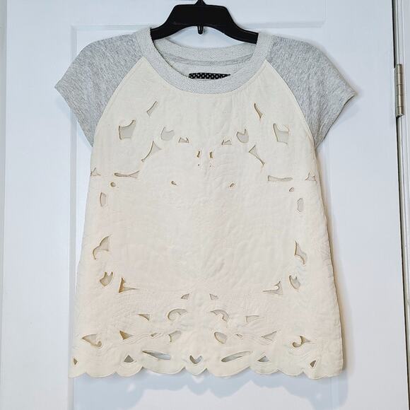 Anthropologie Saturday Sunday Laser Cut Short Sleeve Sweatshirt - Picture 1 of 5